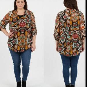 Sheer Patterned Colorful Blouse Women's Large Full Or Half Sleeve Y2K Streetwear